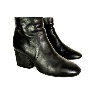 Eileen Fisher Harris Black Leather Boot Block Heel Back Zip Women Size 9.5